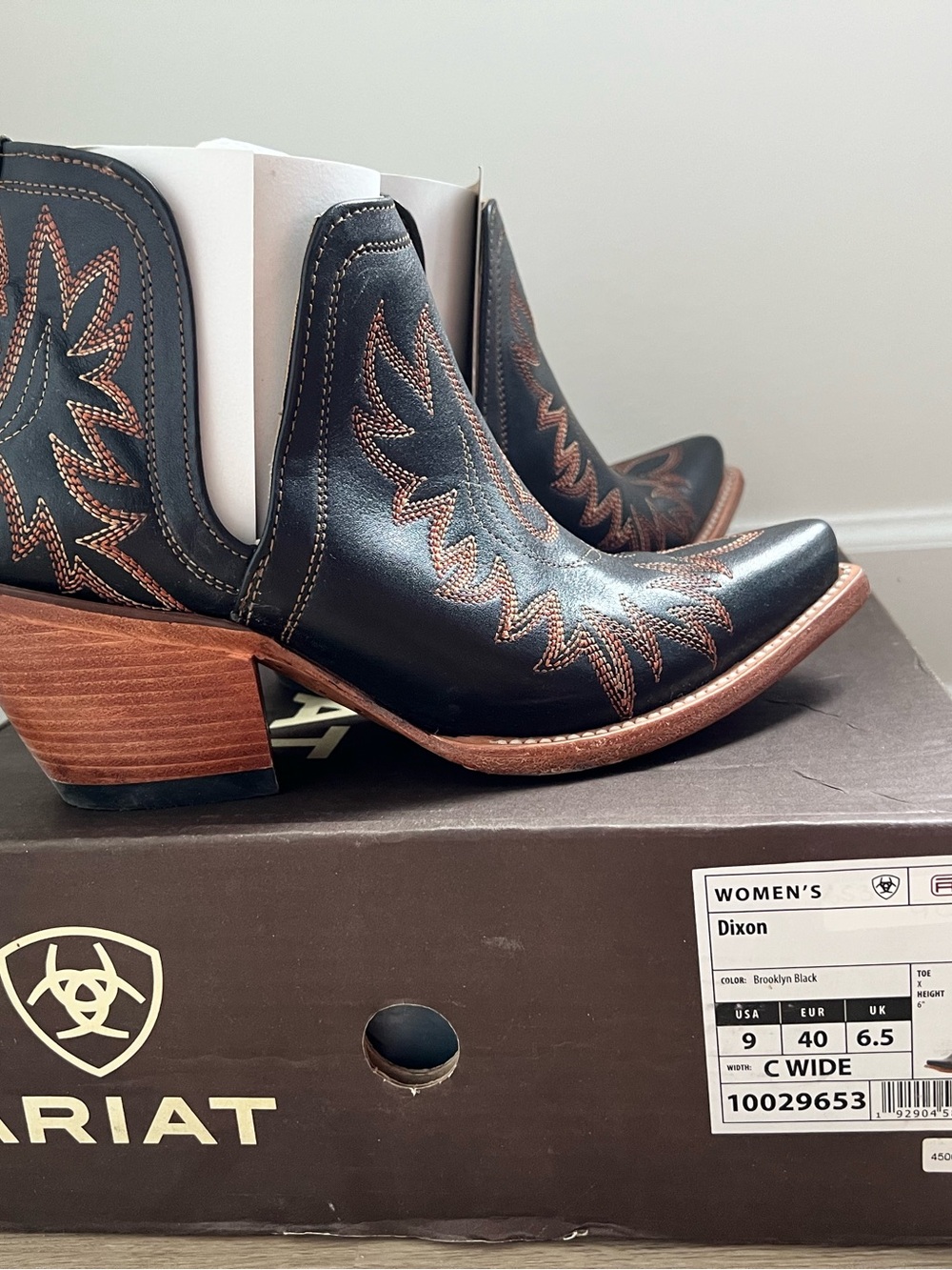 Ariat Black Ankle Western Boots with Brown Accents - Picture 2 of 7